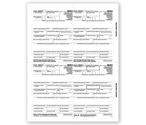 TF5175B 2023 Laser 1099-R 4-Up Recipient Copy B,C,2 Bulk 8 1/2 x 11" QTY 1 Carton