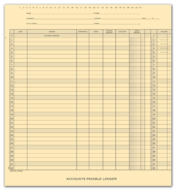 2200NL Accounts Payable Ledger 10 3/8 x 11" QTY 25