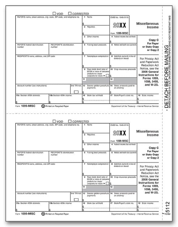 TF5112 2023 Laser 1099 Miscellaneous Income Payer State Copy C 8 1/2 x 11" QTY 100