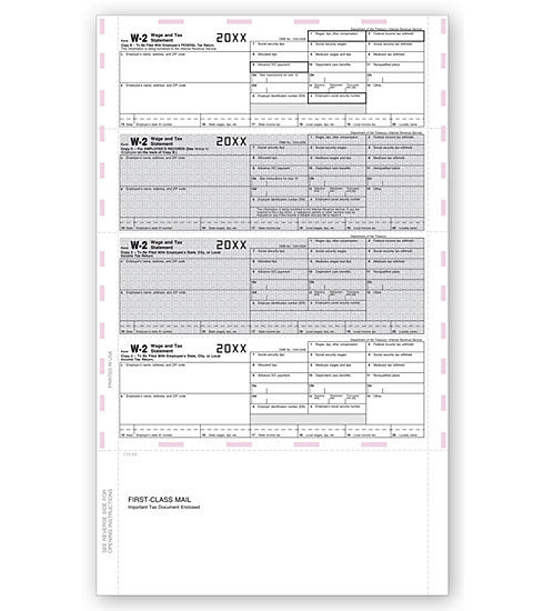 TF5228 14" Laser W-2 Horizontal 4 Up Employee Copy Pressure Seal