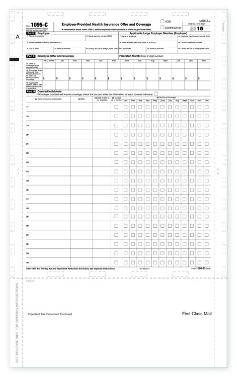 TF5507 Pressure Seal ACA 1095C Employer Provided Health Insurance