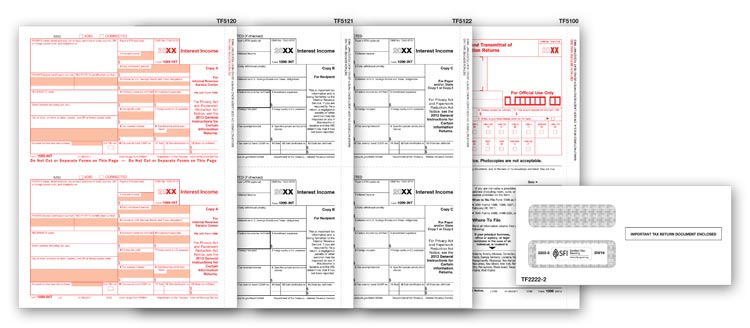 TF6104E 2022 Laser 1099-INT Interest Income 3-Part Set With Envelopes 8 1/2 x 11" QTY 10 Sets