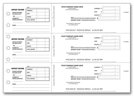 100053 3 On A Page Deposit Tickets 12 15/16 x 9" 1 part QTY 150Tickets