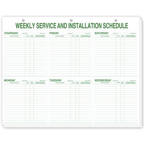 116.1 Weekly Service & Installation Schedule Pad 21 1/2 x 17"