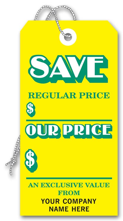 176-1 Save Tags Stock Yellow Large 3 1/8 x 6 1/4" QTY 250 Imprinted