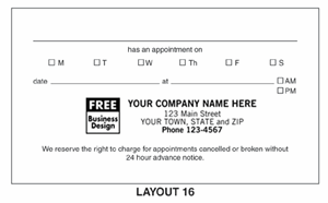 200-1 One Sided Appointment Business Cards Imprinted Layout AP16