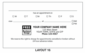 200-1 One Sided Appointment Business Cards Imprinted Layout AP16  3 1/2 x 2" QTY 500