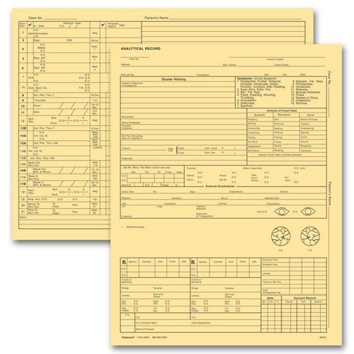 20974.1 Optometry Exam Record Form Two-Sided Buff 8 1/4 x 10 3/4" QTY 100