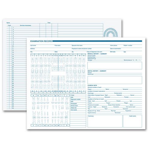 21019.1 Dental Exam Record Anatomic Diagrams Horizontal 11 x 8 1/2" QTY 250