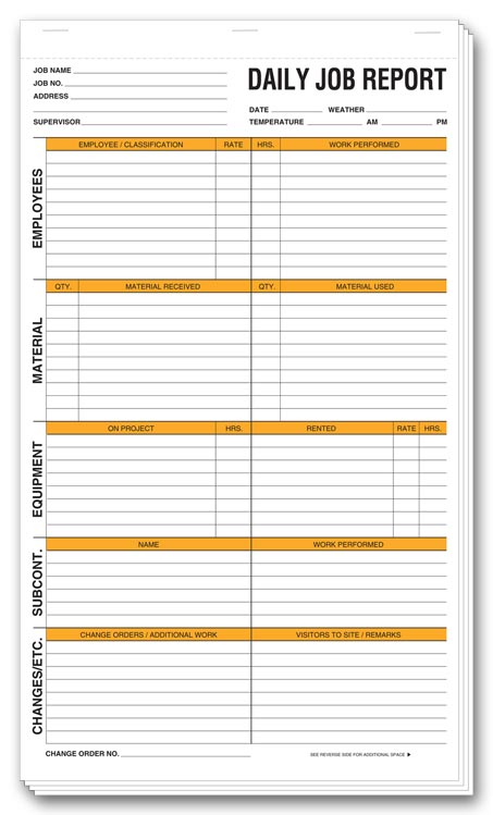 212.1 Daily Job Report Forms 8 1/2 x 14" QTY 250