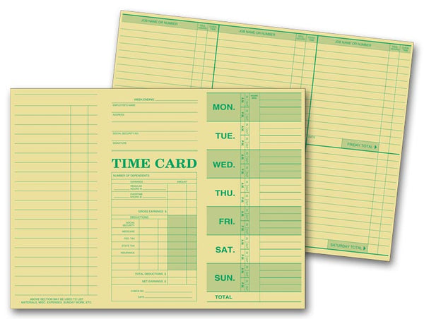 225.1 Weekly Time Card Tag Stock 10 3/8 x 7 3/4" QTY 250