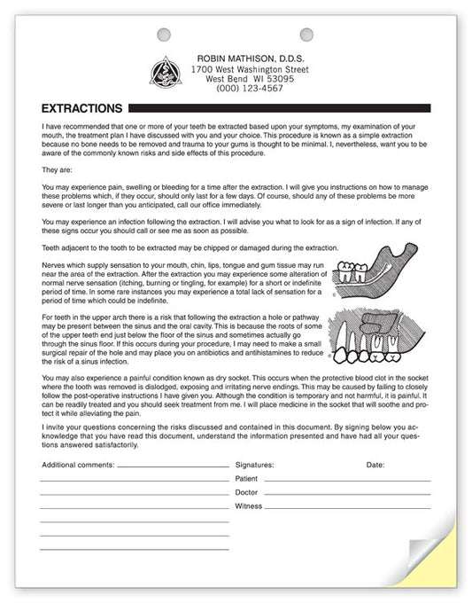 24183 Consent Extractions Form 2 Pt 8 1/2 x 11" QTY 100 2parts