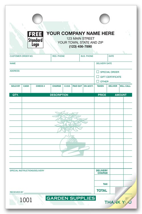 2519T Garden Supply Register Forms Large 5 1/2 x 8 1/2" QTY 250 3Parts