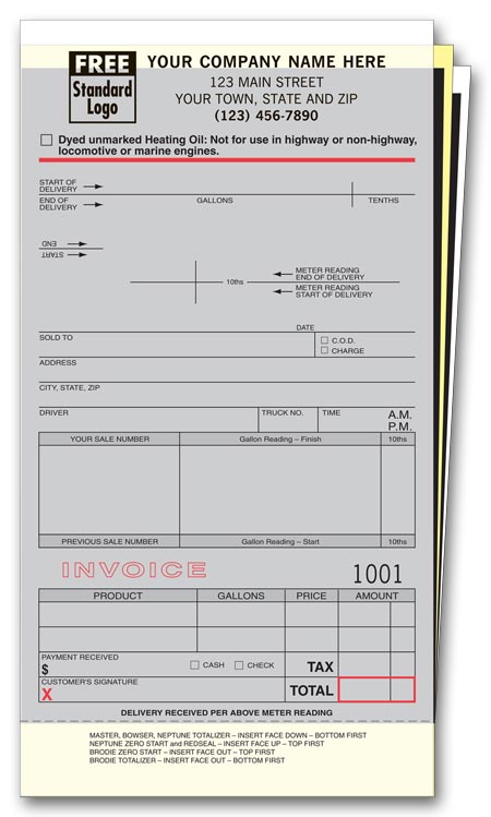 29 Fuel Meter Tickets with Carbons 4 1/8 x 7" QTY 1000 3 parts