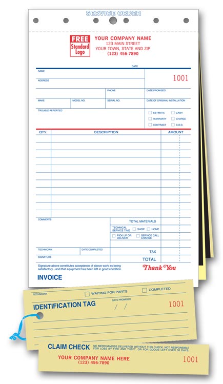 312 Service Orders Carbon Claim Check Small Format 5 1/2 x 11" QTY 500