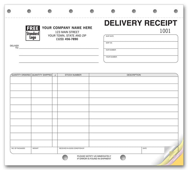 5052 Delivery Receipts Sets 8 1/2 x 7" QTY 250
