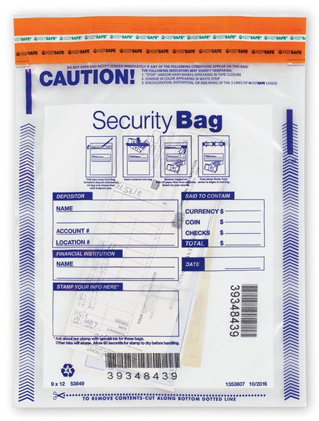 53849-BULK Single Pocket Deposit Bag Clear 9 x 12" - 500 BAGS