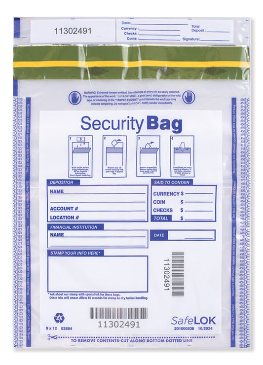 53884 Dual Pocket Deposit Bag Clear 9 x 12" - QTY 100 BAGS