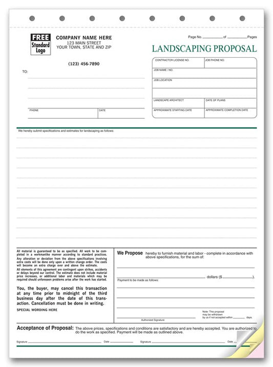 5568 Landscape Proposal Form 8 1/2 x 11" Quantity 100