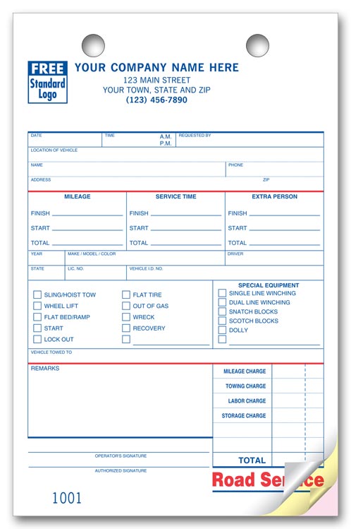 613 Register Forms Road Service Large Format 5 1/2 x 8 1/2" 250 2Parts