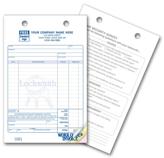 619 Locksmith Register Forms Large Classic 5 1/2 x 8 1/2" QTY 250