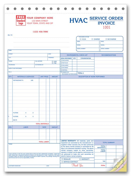 6532 Service Orders HVAC Large Format 8 1/2 x 11" QTY 250 3 Parts