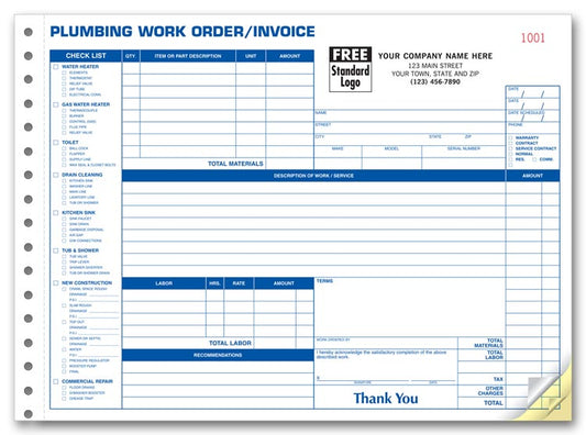 5Forms 6535 Plumbing Work Orders Side Stub 11 x 8 1/2" QTY 250