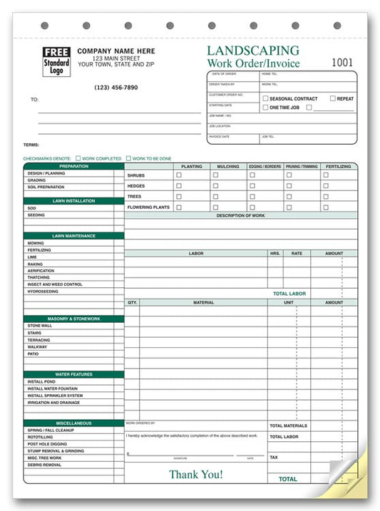 5Forms 6570 Landscape Work Orders 8 1/2 x 11" QTY 250