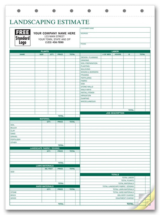 5Forms 6571 Landscape Bid Landscaping Estimate Form 8 1/2 x 11" QTY250