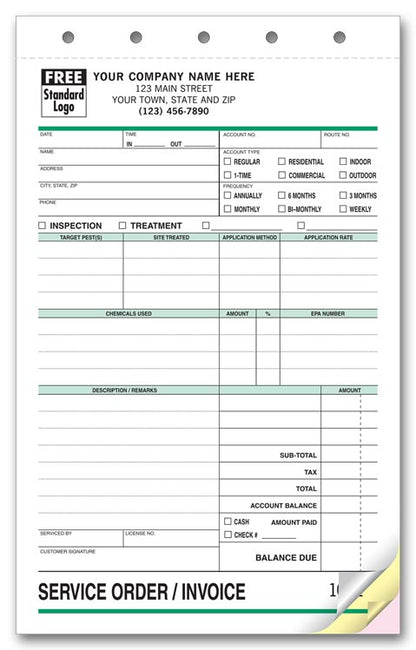 6575 Pest Control Form Service Orders 5 2/3 x 8 1/2" QTY 250