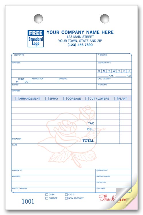 672 Florist Register Forms Large Classic 5 1/2 x 8 1/2" QTY 250 2 parts
