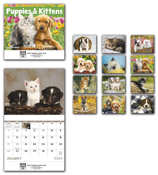 765866 2025 Puppies & Kittens Wall Calendars 11 x 19" QTY 25