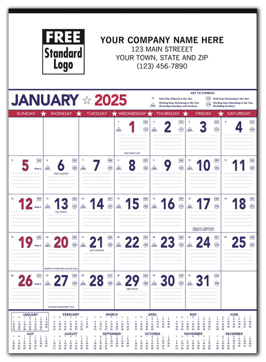 766343 2025 Patriotic Contractor Memo 13-Sheet Calendar 18 x 25" QTY 50