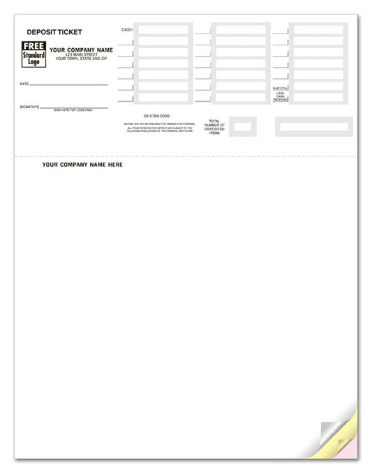 80200 Laser Deposit Tickets QuickBooks Compatible 8 1/2x11"QTY100 1pt