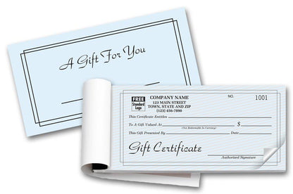 BGC125 Contemporary Gift Certificates Booked Carbonless 7 3/4 x 3 1/2" QTY 100 2Parts