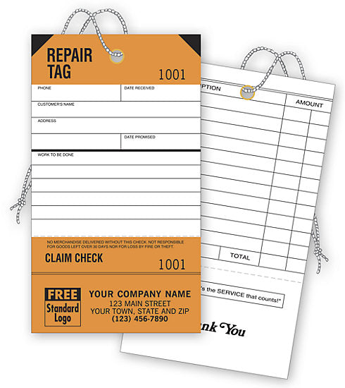 D304 Repair Tags Service Orange Detachable Claim Check 3 1/8 x 5 1/2"