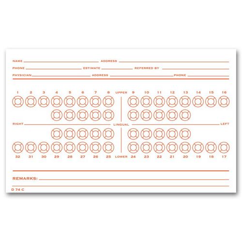 D74C.1 Dental Exam Card File Record Numbered Teeth System C 5 x 8" QTY 100