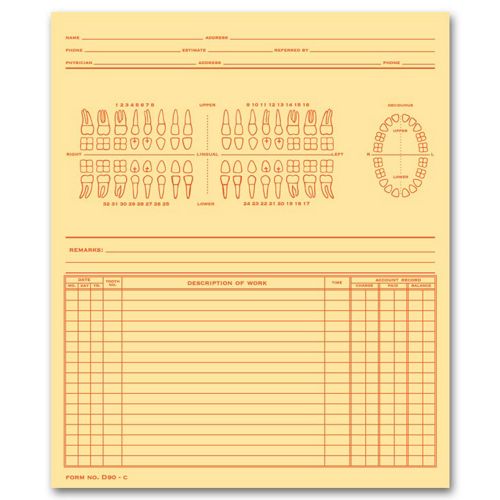 D90C.1 Dental Exam Numbered Teeth System C Folder Style 5 x 8" QTY 100