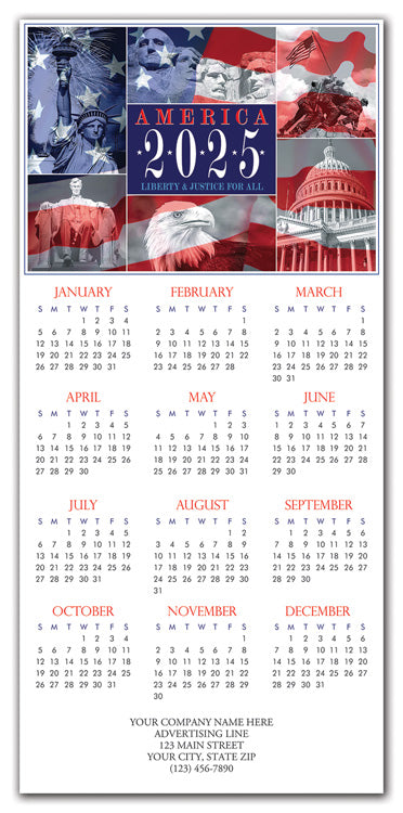 HHZ7406 - NN7406 Land of Liberty Calendar Card 7 7/8 x 16 3/4" Flat QTY 25