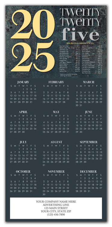 HHZ7416 Bold Year Calendar Card 7 7/8 x 16 3/4" Flat QTY 25