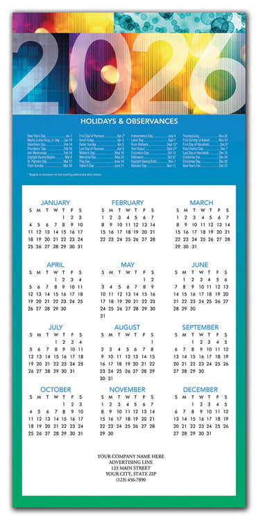 HHZ7416 Bold Year Calendar Card 7 7/8 x 16 3/4" Flat QTY 25