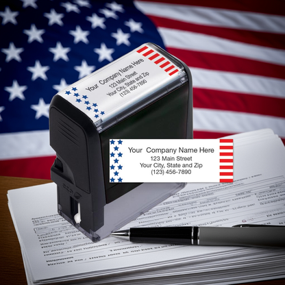 102167 Name & Address Patriotic Stamp Self-Inking 2 1/8 x 5/8"