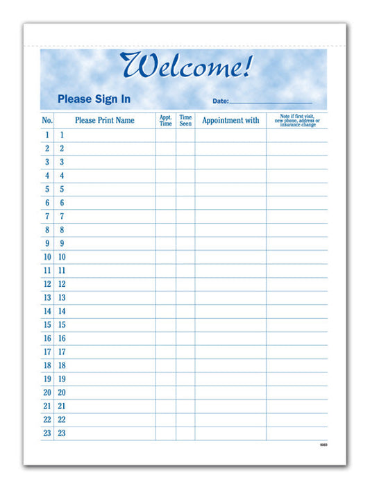 M6060.1 HIPAA Compliant Security Sign in Sheets 8 1/2 X 11 5/8" QTY 100