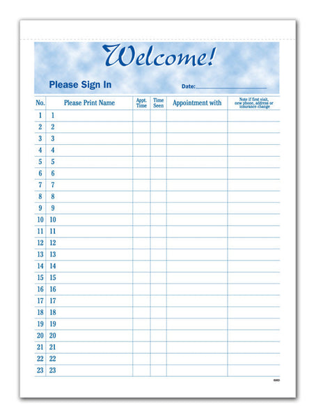 M6060.1 HIPAA Compliant Security Sign in Sheets 8 1/2 X 11 5/8" QTY 100