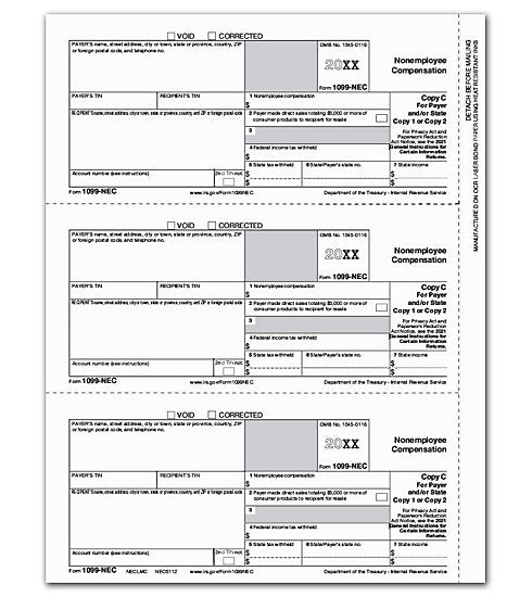 NE5112B Bulk 1099-NEC Payer & State Copy C Cut Sheet 8 1/2 x 11"  QTY 1 Carton