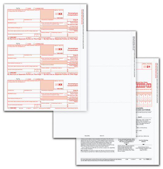 NE6172 1099-NEC Laser Package Blank Set - 3 Part 8 1/2 x 11" QTY 50