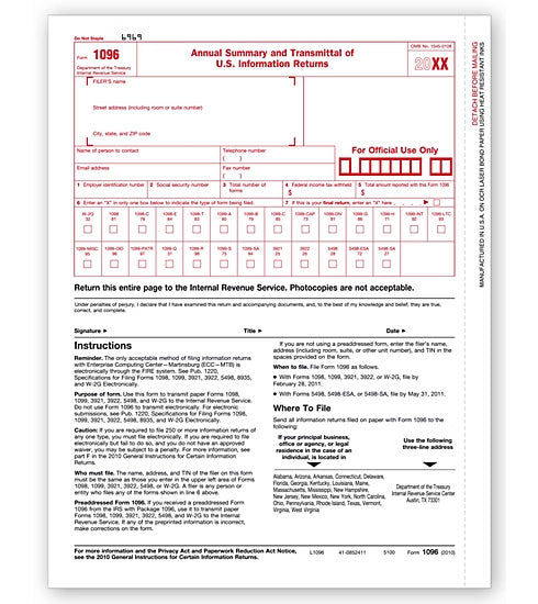 TF51001 Laser 1096 Transmittal Form 8 1/2 x 11" QTY 10