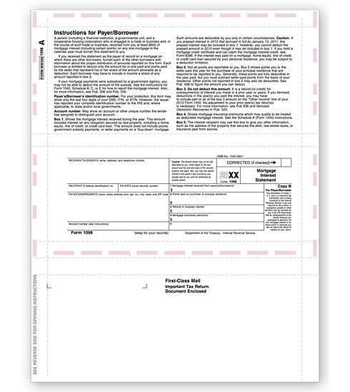 TF5116 1098 Mortgage Interest Pressure Seal 8 1/2 x 11" QTY 500