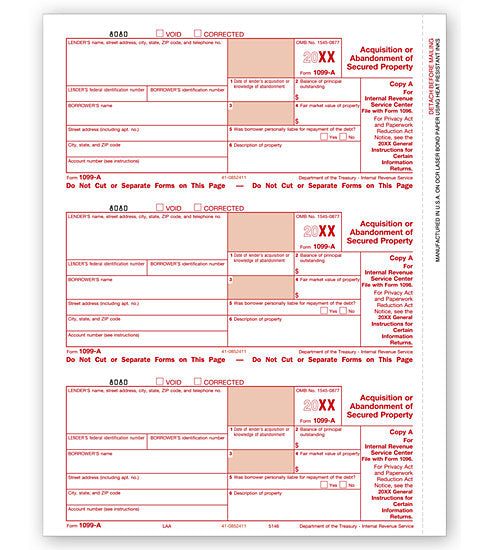 TF5146 Laser 1099-A Federal Copy A 8 1/2 x 11"  QTY 100