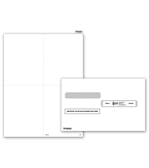 TF5221E Laser Blank W-2 4-Up Without Backer With Envelope 8 1/2 x 11"  QTY 50 Sets